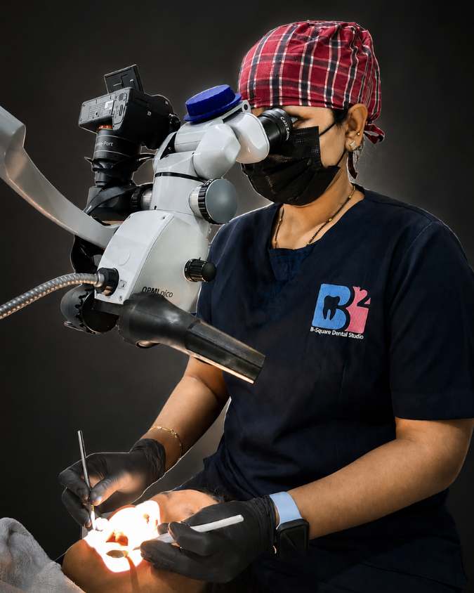 Dr. Bharvi Patel performing microscope-guided dentistry